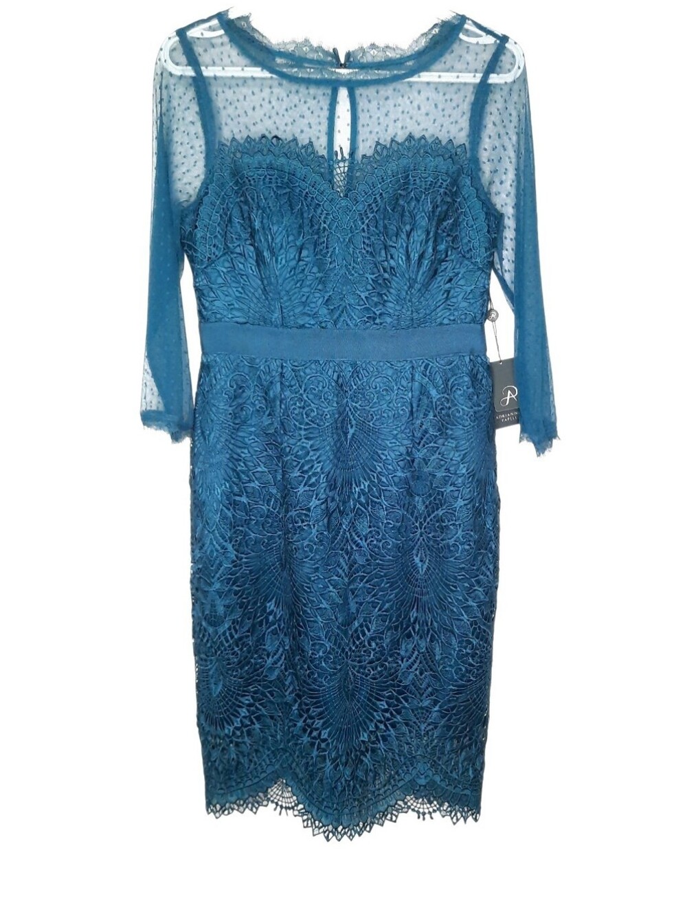 Adrianna Papell Venice Floral Lace Sheath Dress Peacock Teal Womens Size 6 New